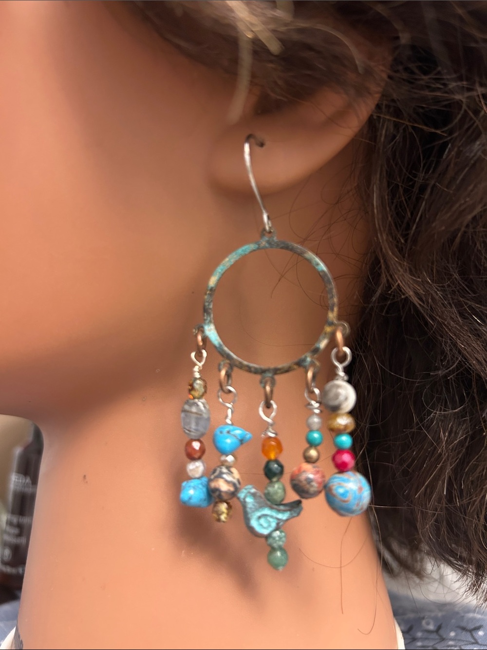Carrie Fairy Designs Worn Patina Hoops Precious Stones Stainless Steel Hooks